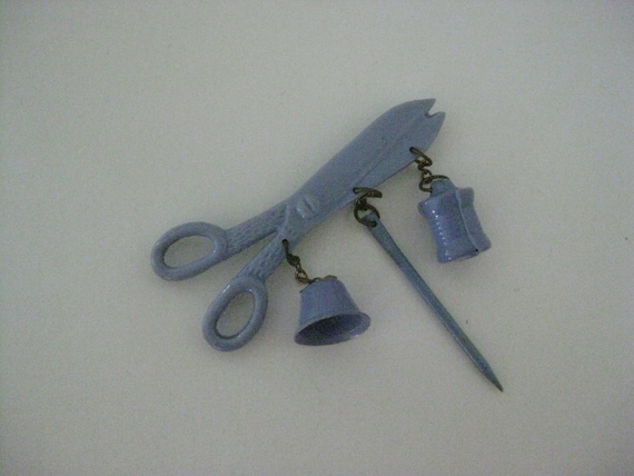 Scissors Needle Thimble Spool Dangle Brooch Pin V… - image 2