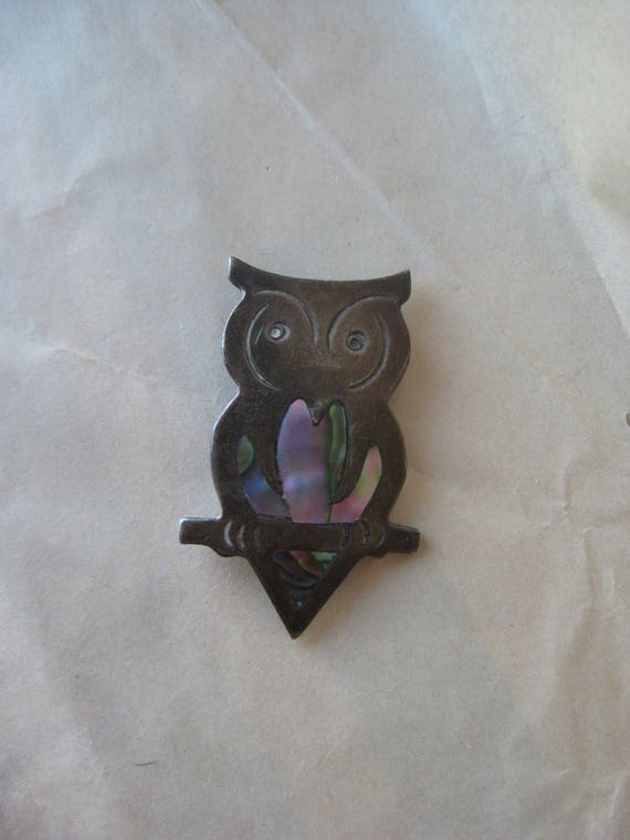 Owl Sterling Abalone Brooch Silver Pin Vintage 92… - image 5