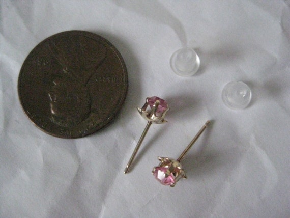 14K Pink Stone Stud Yellow Gold Earrings Vintage … - image 6