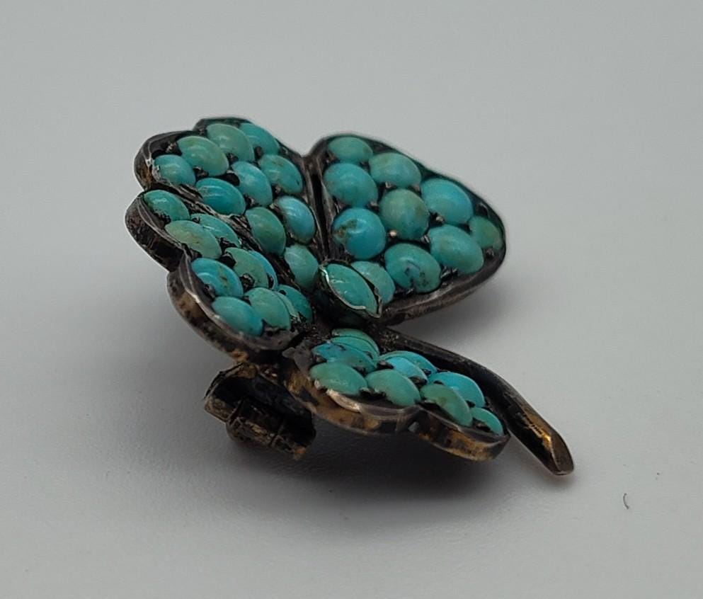 Vintage 1970s Turquoise four leaf clover pin Vintage Sterling Silver Navajo Turquoise Pearl Four Leaf  main image 2