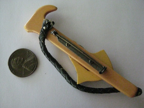 Bakelite Horse & Crop Yellow Carved Brooch Pin Vi… - image 3