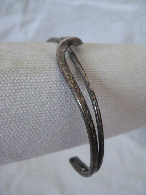 Split Wave Sterling Cuff Bangle Bracelet Vintage … - image 3