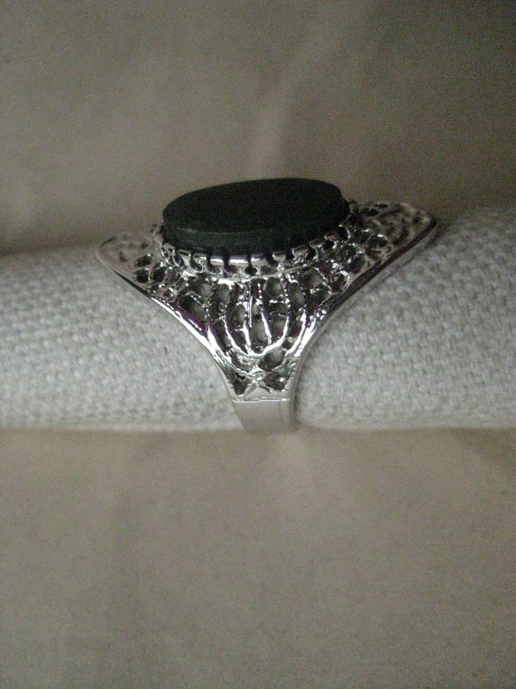 Jade Marquise Filigree Sterling Ring Vintage Ston… - image 4