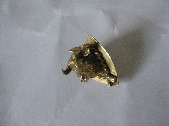 Bull 14K Yellow Gold Solid Pin Tie Tack Vintage K… - image 6