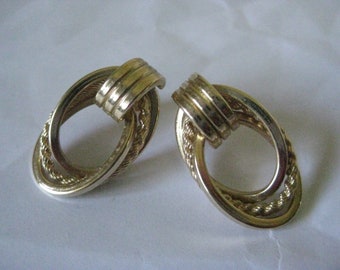 14K Oval Knot Twist Yellow Gold Earrings Vintage Karat KT Solid Pierced Modern Mod Post