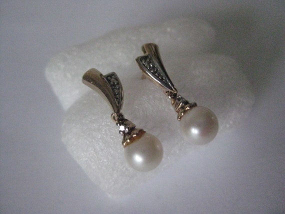 10K Dangle Pearl Drop Clear Stone Yellow White Go… - image 7