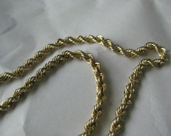 14K Yellow Gold Twisted Rope Link Chain Necklace Karat KT Solid Vintage 20 inches