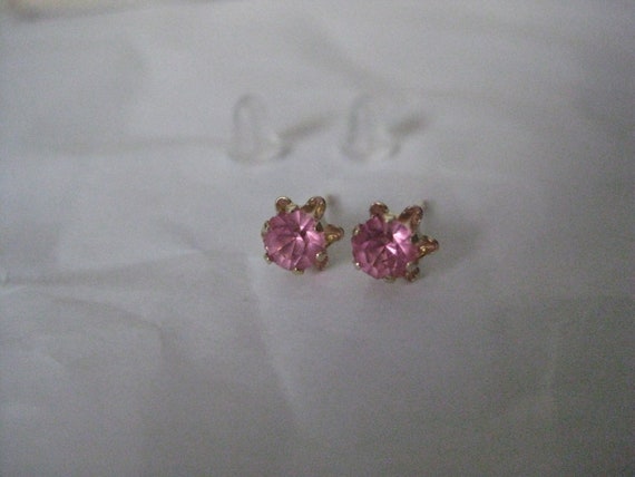 14K Pink Stone Stud Yellow Gold Earrings Vintage … - image 4