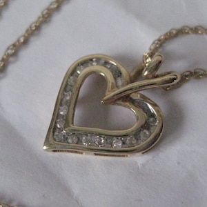 Heart Diamond 10K Yellow Gold Necklace Karat KT Solid Vintage Pendant