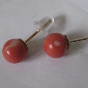 14K Coral Ball Stud 6mm Yellow Gold Earrings Stud Vintage Karat KT Solid Pierced Post