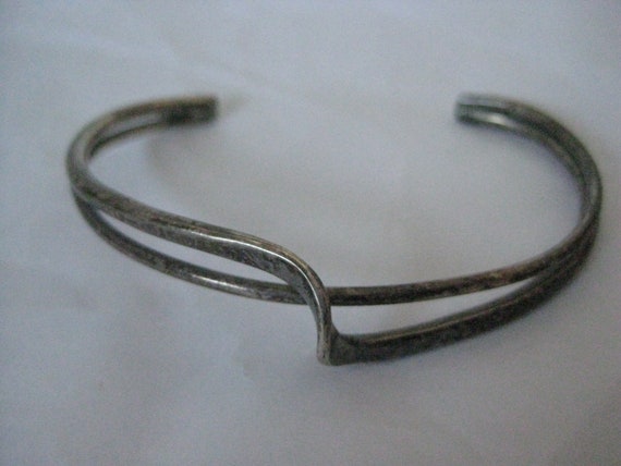 Split Wave Sterling Cuff Bangle Bracelet Vintage … - image 1