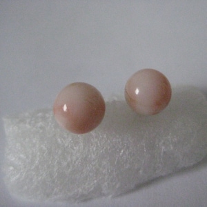 14K Coral Ball Stud 7mm Yellow Gold Earrings Vintage Karat KT Solid Pierced Post