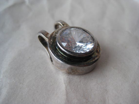 Round Crystal Stone Sterling Pendant Clear Silver… - image 4