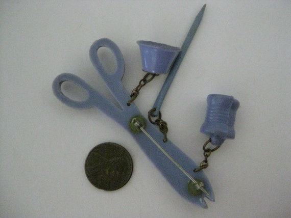 Scissors Needle Thimble Spool Dangle Brooch Pin V… - image 5