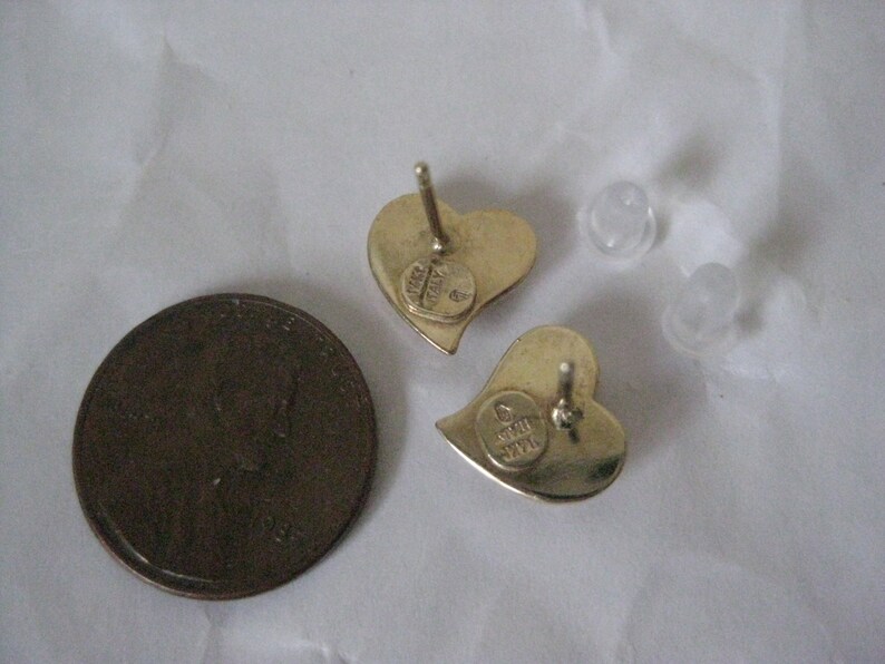 14K Heart Yellow Gold Earrings Vintage Karat KT Solid Pierced Post Italy