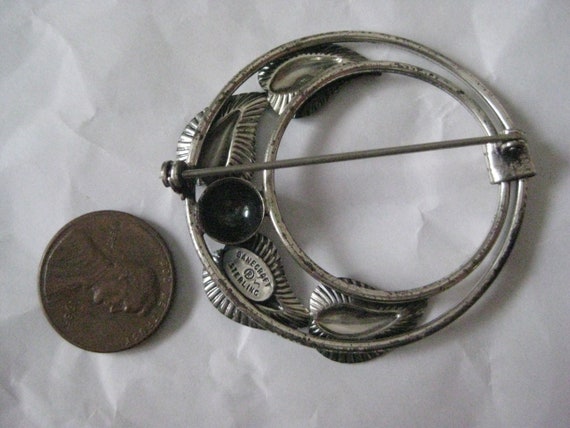 Circle Leaf Sterling Brooch Silver Pin Vintage Da… - image 4