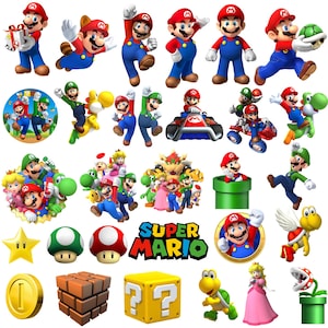 Pacchetto di clipart PNG di Super Mario, clipart di Mario e amici, Principessa Peach PNG, Luigi PNG, Mario PNG, clipart di Mario Kart, decorazioni per feste