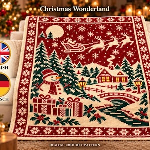 Christmas Wonderland Blanket Crochet Pattern, Overlay Mosaic Crochet PDF, Festive Holiday Afghan Tutorial(German & English)