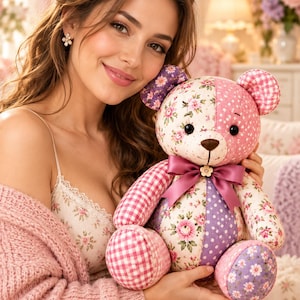 Patron de couture PDF pour ours en peluche souvenir : 10 tailles, ours en peluche patchwork, formats A4 et Lettre US