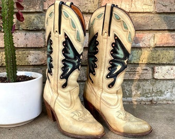 Vintage 1970’s Capazio Women’s Butterfly Inlay Cowgirl Boots