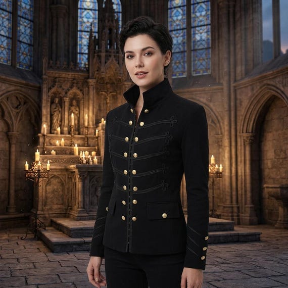Gothic Military Jacket — Black Hussar Parade Coat — Tailored Steampunk Blazer