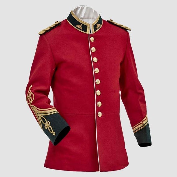 British Military Style Red Tunic Jacket – Vintage Ceremonial Dress Uniform with Gold Braiding.