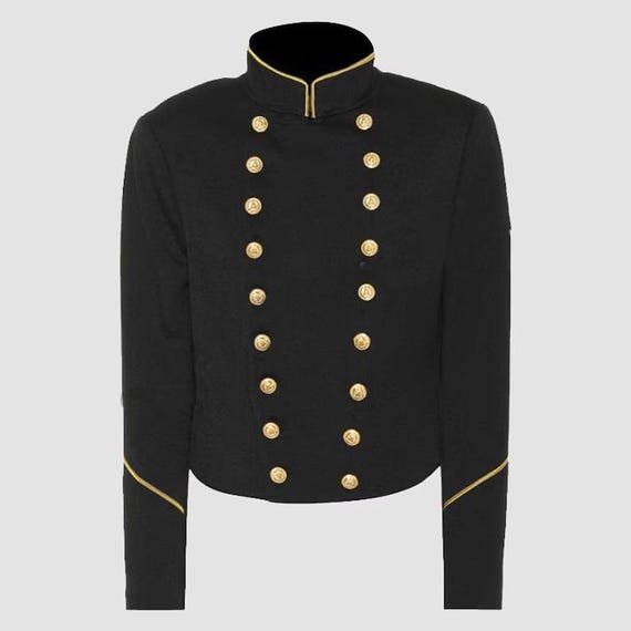 Men's Black Gold Hussar Military Jacket, Steampunk Gothic Tunic Costume Blazer