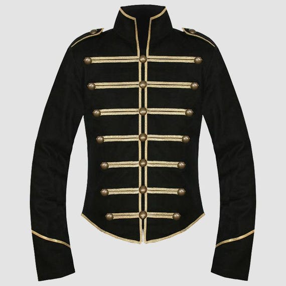 Men's Black Hussar Jacket | Gold Braiding, Steampunk Gothic Parade Coat