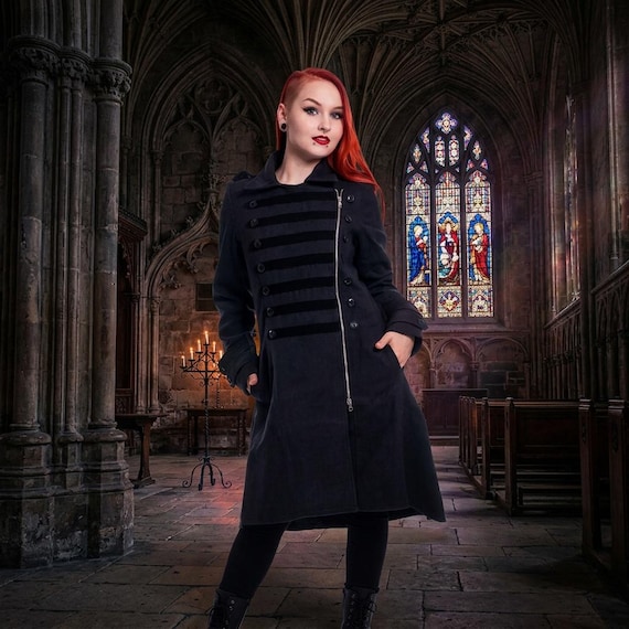 Gothic Trench Coat — Military Wool Jacket — Steampunk Long Outerwear — Alternative Fall Clothing