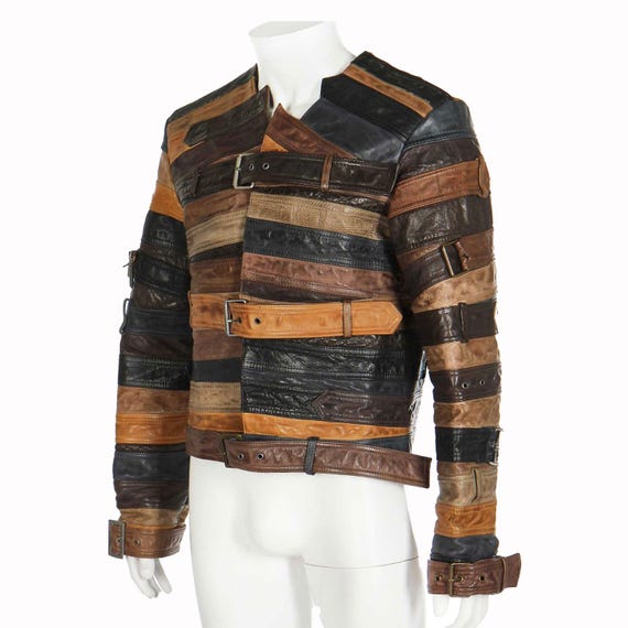 Patchwork Leather Biker Jacket | Multicolor Genuine Leather Moto Style