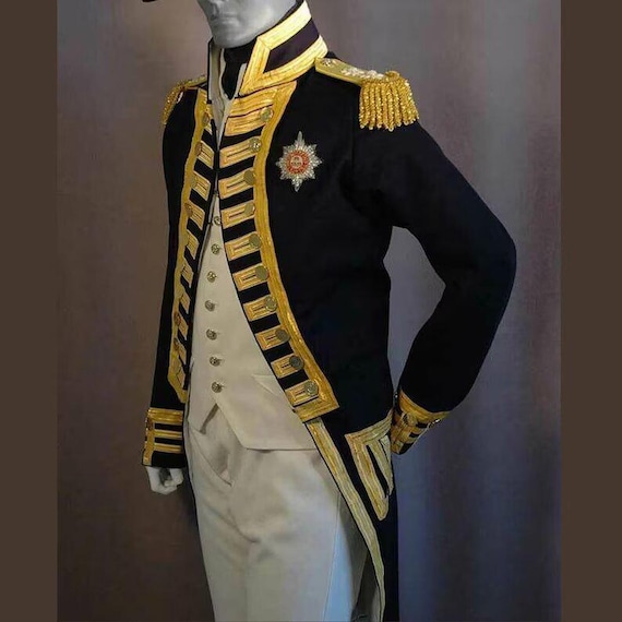 18th Century Royal Navy Vice Admiral Uniform Jacket | Lord Nelson Cosplay Costume Tailcoat