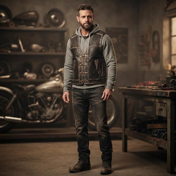 Distressed Leather Vest — Mens Motorcycle Waistcoat — Vintage Biker Club Outerwear — Fall Layering Gift