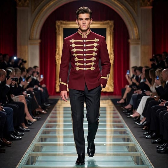 Red Hussar Jacket — Mens Military Stage Coat — Victorian Steampunk Festival Blazer
