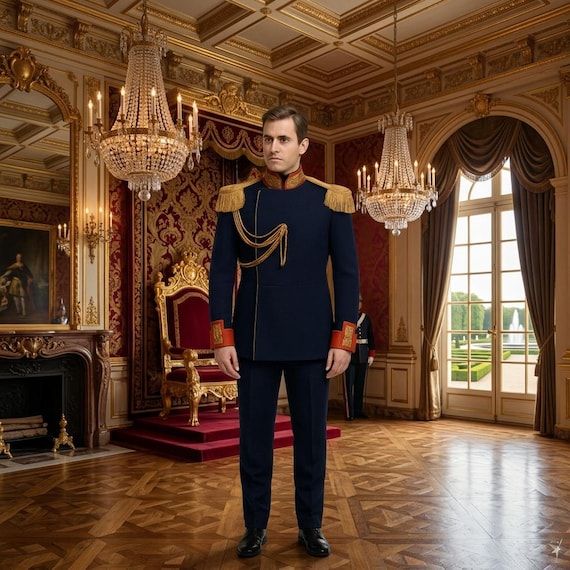 Mens Military Tunic Coat — Napoleonic Officer Uniform — Victorian Regency Historical Costume Blazer