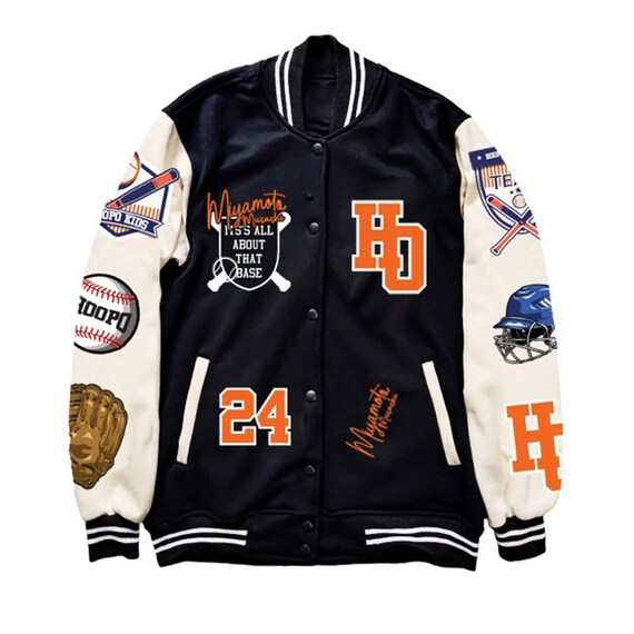 Miyamoto Musashi Varsity Jacket, Japanese Streetwear Letterman Bomber, Baseball Patch Unisex