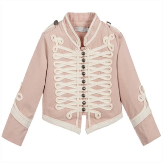 Military Hussar Jacket, Braided Trim Cropped Blazer Coat, Navy or Pink Band Uniform
