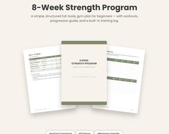 Programa de entrenamiento de gimnasio para principiantes de 8 semanas / Rutina de ejercicios de cuerpo completo en PDF (descarga digital)
