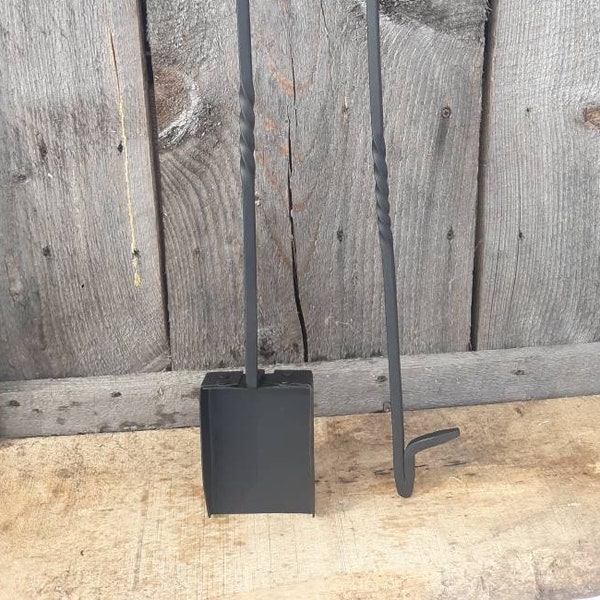 Hand Forged Fire Poker and Ash Shovel Set- perfect for fireplaces, fire pits and woodstoves