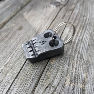 Hand Forged Steel Skull Keychain, Blacksmith Made. Great Gift Idea!
