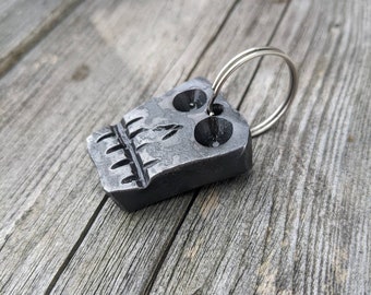 Hand Forged Steel Skull Keychain, Blacksmith Made. Great Gift Idea!