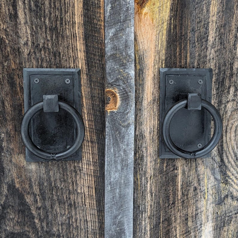 Ring Puls Set of 2 Round Ring Hand Forged Handles or Door Pulls on Sturdy ...