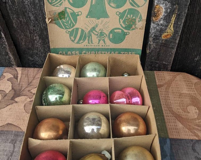 11 Vintage Shiny Bright Mercury Glass Christmas Ornaments Bulbs in