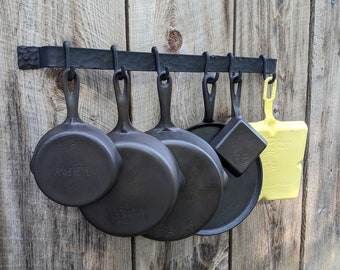 Hand Forged Wall Mounted Pot Rack with Hammered Finish