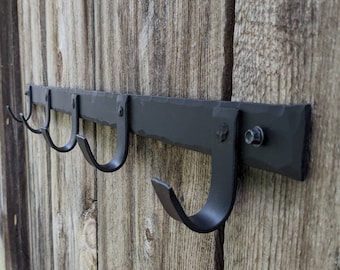 Hand Forged Five Hook Wall Mounted Coat or Storage Rack.