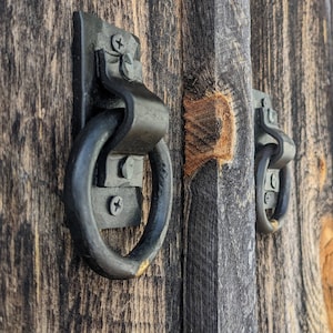 Set of 2 Small Brazed Round Ring Hand Forged Handles, Door Pulls, Trunk Handles, Tie Downs