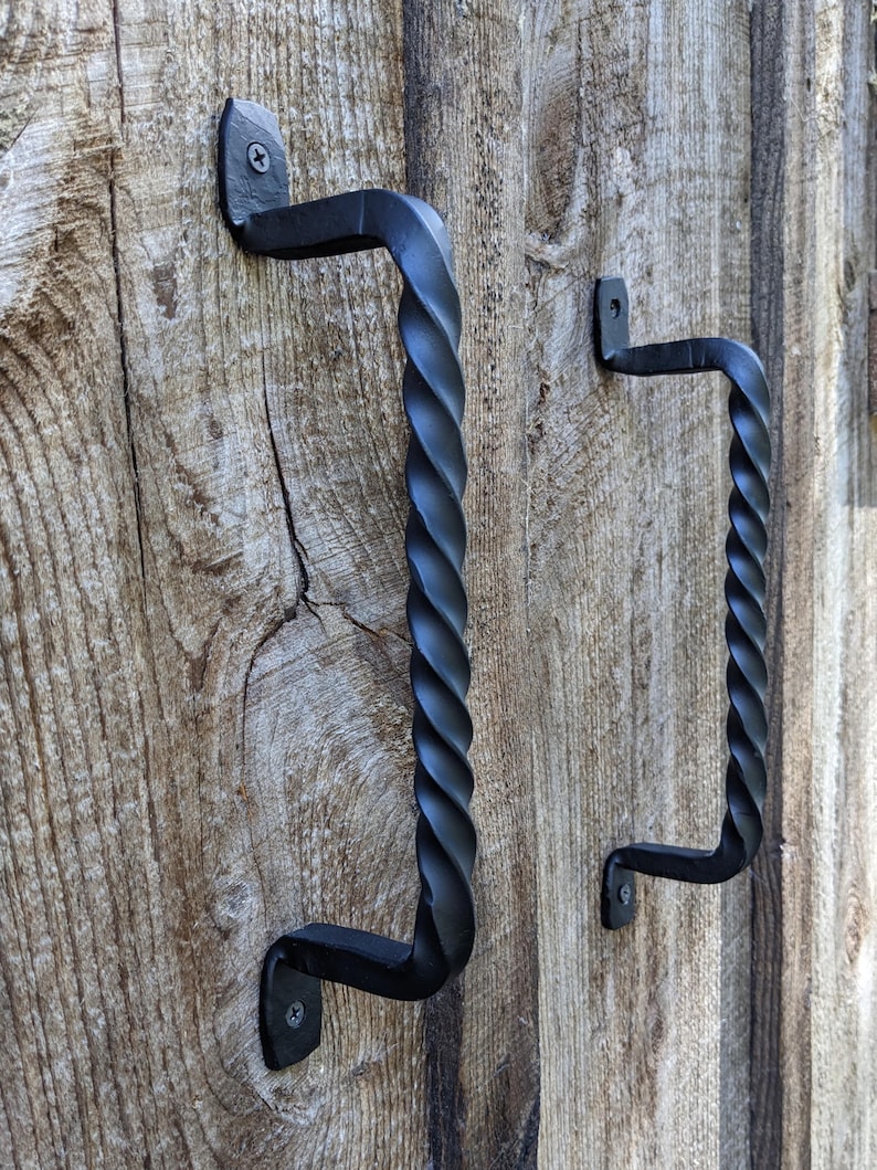 Set of 2 Twisted Hand Forged Handles or Door Pulls- Blacksmith Made ...