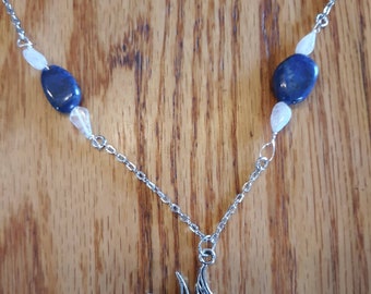 Moonstone and Lapis Lazuli Necklace with Peaceful Dove charm