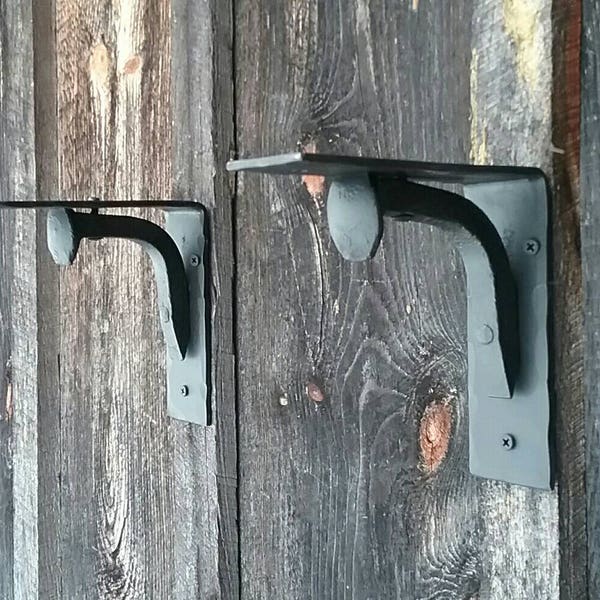Set of 2 Hand Forged Blacksmith Made Wall Shelf Brackets with Real Railroad Spikes