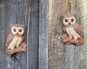 Juego de 2 tapices de búho vintage de mediados de siglo o decoración estilo cabaña