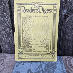 Reader&#39;s Digest, September 1932 with Articles from Vogue, Popular Science, Harper&#39;s, NYT, Yale Review, Vanity Fair and more!